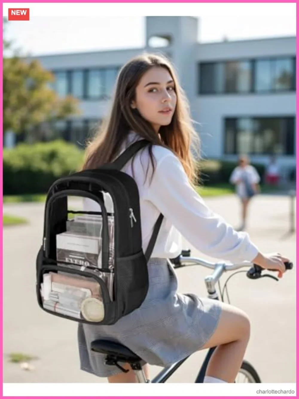Clear Backpack PVC Oxford Fabric Heavy Duty Transparent Bookbag Large Capacity